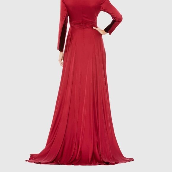 Ieena for Mac Duggal Red Long Sleeve Ruched Waist A-Line Gown Maxi Dress 10 NEW - Picture 10 of 13